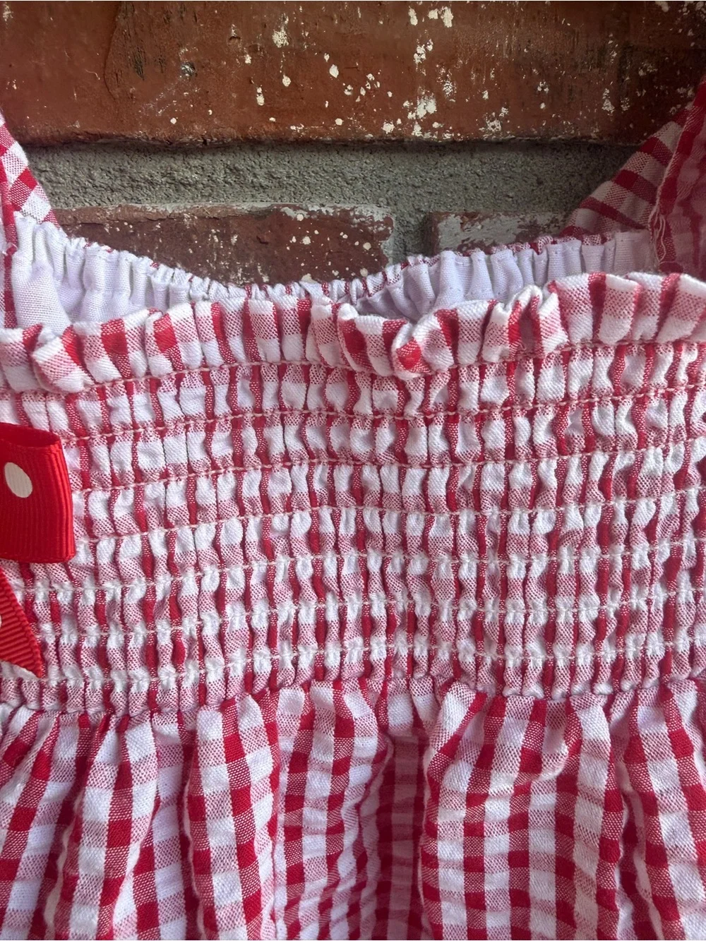 Rare Editions Red Gingham Strawberry Dress with Polka Dot Bow